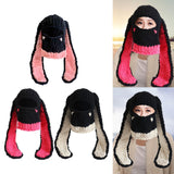 Maxbell Winter Knitted Hat Thermal Face Cover Ear Protection Rabbit Ear Beanie Hats Pink