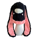 Maxbell Winter Knitted Hat Thermal Face Cover Ear Protection Rabbit Ear Beanie Hats Pink