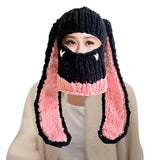 Maxbell Winter Knitted Hat Thermal Face Cover Ear Protection Rabbit Ear Beanie Hats Pink