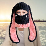 Maxbell Winter Knitted Hat Thermal Face Cover Ear Protection Rabbit Ear Beanie Hats Pink