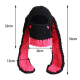 Maxbell Winter Knitted Hat Thermal Face Cover Ear Protection Rabbit Ear Beanie Hats Red