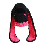 Maxbell Winter Knitted Hat Thermal Face Cover Ear Protection Rabbit Ear Beanie Hats Red