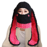 Maxbell Winter Knitted Hat Thermal Face Cover Ear Protection Rabbit Ear Beanie Hats Red