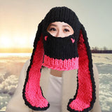 Maxbell Winter Knitted Hat Thermal Face Cover Ear Protection Rabbit Ear Beanie Hats Red