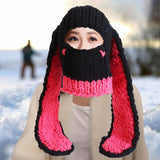 Maxbell Winter Knitted Hat Thermal Face Cover Ear Protection Rabbit Ear Beanie Hats Red