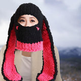 Maxbell Winter Knitted Hat Thermal Face Cover Ear Protection Rabbit Ear Beanie Hats Red