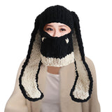 Maxbell Winter Knitted Hat Thermal Face Cover Ear Protection Rabbit Ear Beanie Hats Beige