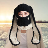 Maxbell Winter Knitted Hat Thermal Face Cover Ear Protection Rabbit Ear Beanie Hats Beige