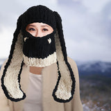 Maxbell Winter Knitted Hat Thermal Face Cover Ear Protection Rabbit Ear Beanie Hats Beige