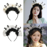 Maxbell 2023 New Year Headband Creative Headpiece Glitter Hair Band for Unisex Aureate