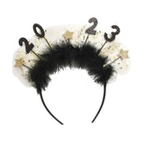 Maxbell 2023 New Year Headband Creative Headpiece Glitter Hair Band for Unisex Aureate