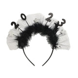 Maxbell 2023 New Year Headband Creative Headpiece Glitter Hair Band for Unisex Argent