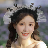 Maxbell 2023 New Year Headband Creative Headpiece Glitter Hair Band for Unisex Argent