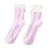 Maxbell Women Crew Socks Fleece Socks Comfortable Winter Thermal Socks Daily Wear Purple