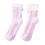 Maxbell Women Crew Socks Fleece Socks Comfortable Winter Thermal Socks Daily Wear Purple
