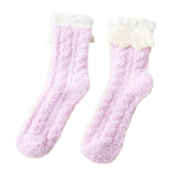 Maxbell Women Crew Socks Fleece Socks Comfortable Winter Thermal Socks Daily Wear Purple