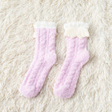 Maxbell Women Crew Socks Fleece Socks Comfortable Winter Thermal Socks Daily Wear Purple