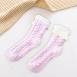 Maxbell Women Crew Socks Fleece Socks Comfortable Winter Thermal Socks Daily Wear Purple