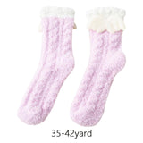Maxbell Women Crew Socks Fleece Socks Comfortable Winter Thermal Socks Daily Wear Purple