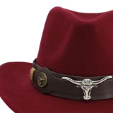 Maxbell Casual Cowboy Hat Wide Brim Props Lightweight for Women Men Adults Holidays Dark Red