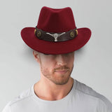 Maxbell Casual Cowboy Hat Wide Brim Props Lightweight for Women Men Adults Holidays Dark Red