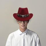 Maxbell Casual Cowboy Hat Wide Brim Props Lightweight for Women Men Adults Holidays Dark Red