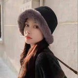 Maxbell Autumn Winter Bucket Hat Fisherman Cap Fashion Warm Comfortable Solid Color Black