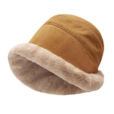 Maxbell Autumn Winter Bucket Hat Fisherman Cap Fashion Warm Comfortable Solid Color Caramel