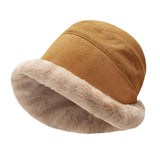 Maxbell Autumn Winter Bucket Hat Fisherman Cap Fashion Warm Comfortable Solid Color Caramel