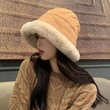 Maxbell Autumn Winter Bucket Hat Fisherman Cap Fashion Warm Comfortable Solid Color Caramel