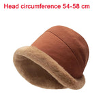 Maxbell Autumn Winter Bucket Hat Fisherman Cap Fashion Warm Comfortable Solid Color Brick red