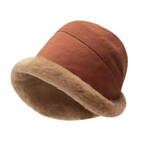 Maxbell Autumn Winter Bucket Hat Fisherman Cap Fashion Warm Comfortable Solid Color Brick red