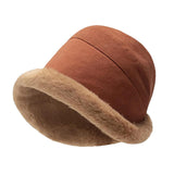 Maxbell Autumn Winter Bucket Hat Fisherman Cap Fashion Warm Comfortable Solid Color Brick red