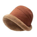 Maxbell Autumn Winter Bucket Hat Fisherman Cap Fashion Warm Comfortable Solid Color Brick red