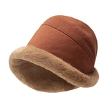 Maxbell Autumn Winter Bucket Hat Fisherman Cap Fashion Warm Comfortable Solid Color Brick red