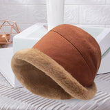 Maxbell Autumn Winter Bucket Hat Fisherman Cap Fashion Warm Comfortable Solid Color Brick red