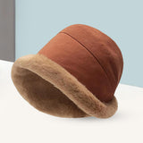 Maxbell Autumn Winter Bucket Hat Fisherman Cap Fashion Warm Comfortable Solid Color Brick red