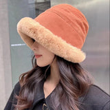 Maxbell Autumn Winter Bucket Hat Fisherman Cap Fashion Warm Comfortable Solid Color Brick red