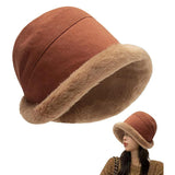 Maxbell Autumn Winter Bucket Hat Fisherman Cap Fashion Warm Comfortable Solid Color Brick red