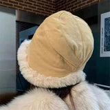 Maxbell Autumn Winter Bucket Hat Fisherman Cap Fashion Warm Comfortable Solid Color Beige