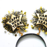 Maxbell Hair Hoop Headwear 2023 Happy New Year Headband for Women Men Festival Kids Aureate