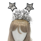 Maxbell Happy New Year Headband Creative Hair Hoop for Halloween Dress up Women Man Argent