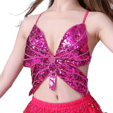 Maxbell Sequin Butterfly Crop Top Halloween Party Belly Dance Club Rave Rose Red