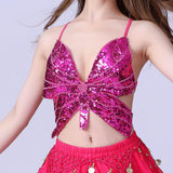 Maxbell Sequin Butterfly Crop Top Halloween Party Belly Dance Club Rave Rose Red