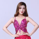 Maxbell Sequin Butterfly Crop Top Halloween Party Belly Dance Club Rave Rose Red