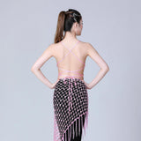 Maxbell Sequin Butterfly Crop Top Halloween Party Belly Dance Club Rave Pink