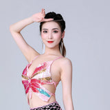 Maxbell Sequin Butterfly Crop Top Halloween Party Belly Dance Club Rave Pink