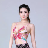 Maxbell Sequin Butterfly Crop Top Halloween Party Belly Dance Club Rave Pink