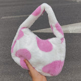 Maxbell Stylish Plush Shoulder Bag Heart Pattern Casual Tote Zipper Shopping Bags