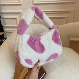 Maxbell Stylish Plush Shoulder Bag Heart Pattern Casual Tote Zipper Shopping Bags